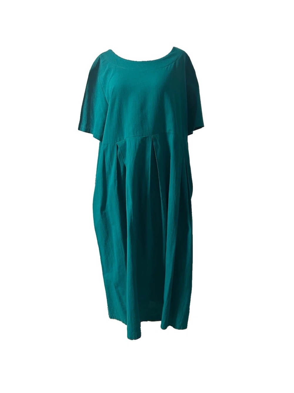 Teal Short-Sleeve Pleat Front Women's Dress 1XL